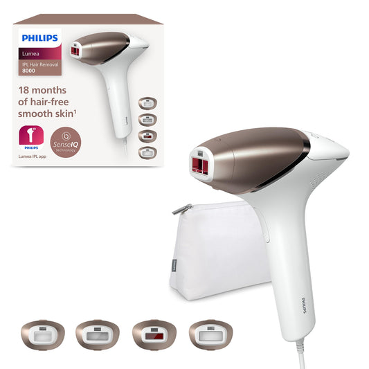 Philips Serie 8000, Depiladora Luz Pulsada Lumea, IPL, Piel Suave Desde Casa, Con Funda, Accesorios para el Cuerpo, Cara, Bikini y Axilas